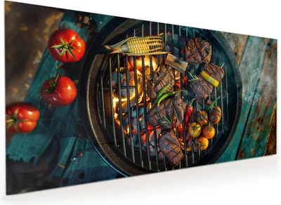 Produktbild von Küchenrückwand Spritzschutz Glas mit Motiv Sommergrillfest 40 x 40 cm