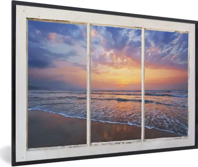 Produktbild von MuchoWow® Gerahmtes Poster Aussicht - Meer - Strand 60x40 cm - Poster mit Schwarzem Bilderrahmen Wandposter Rahmen Foto Bilder - Printing - Wanddeko Schlafzimmer