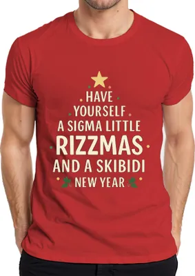 Obrázek produktu pro HAVE YOURSELF A SIGMA RIZZMAS SKIBIDI Vtipné vánoční novoroční pánské tričko, červená, 3XL