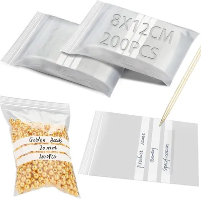 Productafbeelding van Kunststof afsluitbare zakjes, 200 stuks, 8x12 cm, met een labelveld voor organisatie