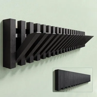 Produktbild von Mai & Mai Kleiderhaken Wandgarderobe Wandhaken aus Holz Garderobe mit 21 magnetischen Klapphaken Garderobenleiste Garderobenhaken Matt schwarz Twigro-01