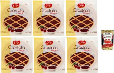 Produktbild von Lago 1968, Crostata alla Ciliegia, Flowpack, Törtchen, kuchen mit Kirschmarmelade, Merkstufegebäck, italienischem snack Produkt ohne Palmöl 6x 350g + Italian Gourmet polpa 400g
