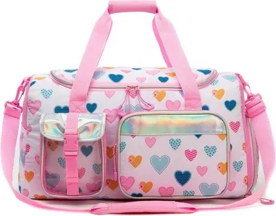 Produktbild von Sporttasche für Kinder mit Schuhbox - Weekend Travel Bag für Mädchen mit Herz Design
