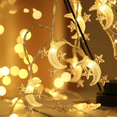 Produktbild von 1.5m LED Stern Mond Warmweiß Lichterkette Batteriebetrieben Party Weihnachten Inner Deko Lichterketten