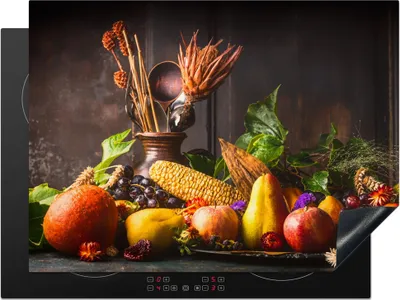 Produktbild von KitchenYeah© Herdabdeckplatte Gemüse - Obst - Rustikal - Tisch , 71x52cm, Küche Deko, Glaskeramikkochfeld Herdabdeckung, Abdeckplatte fùr Kochfeld