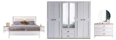 Produktbild von Afrin Schlafzimmer Set Weiß, Bett 192x220 cm, moderne Optik, praktischer Stauraum