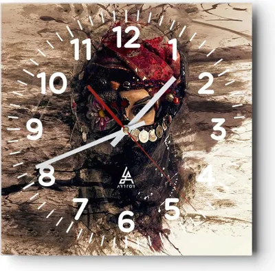 Produktbild von Wanduhr - Quadrat - Glasuhr - Frau Folklore - 40x40cm - Schleichendes Uhrwerk - Lautlos - zum Aufhängen bereit - Dekoration Modern - Wanddekoration aus Glas - C4AC40x40-3858