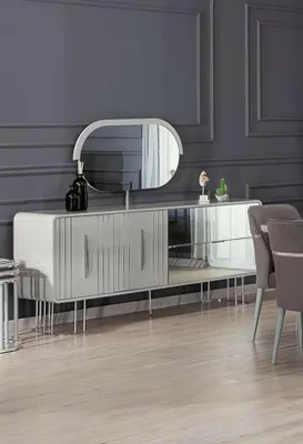 Produktbild von Anrichte mit Spiegel Sideboard Kommode Holz Holzschrank Weiß Design