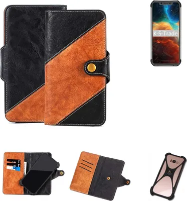 Produktbild von K-S-Trade Handyhülle Schutzhülle Bookstyle Case Wallet-Case kompatibel mit Blackview BV9600 Handy Cover Bumper Klapphülle schwarz hellbraun 1x