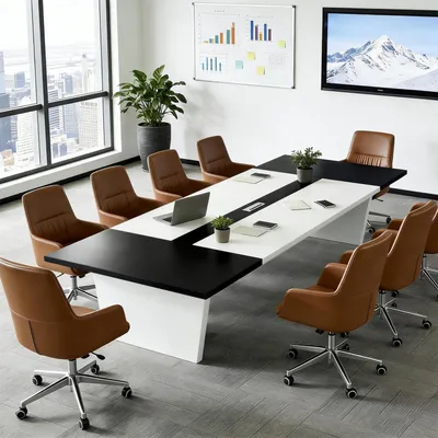 Zdjęcie produktu dla Stół konferencyjny do biura, wymiary 360x100x74 cm, kolor czarno-biały, grubość blatu 2,5 cm