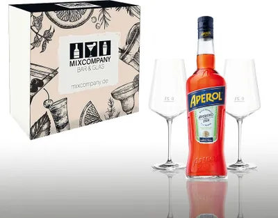 Produktbild von Aperol Geschenkset - Aperol Aperitivo Italiano 0,7L (11% Vol) + 2x Wein Gläser / Glas mit 0,2L Eichung- [Enthält Sulfite]