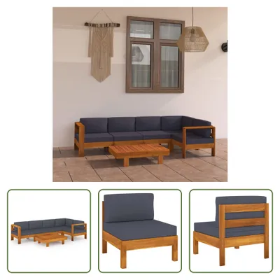 Produktbild von The Living Store 6-tlg. Garten-Lounge-Set mit Dunkelgrauen Auflagen Akazienholz