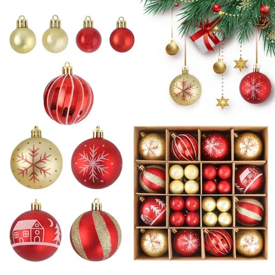 Produktbild von Weihnachtskugeln 44 Stück Rot Gold Kunststoff 6cm Christbaumschmuck für Drinnen und Draußen
