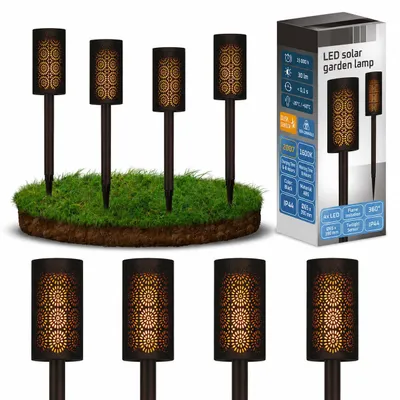 Produktbild von MasterLED 4er Set LED Solar Gartenfackel 39cm mit Flammeneffekt IP44 für Garten