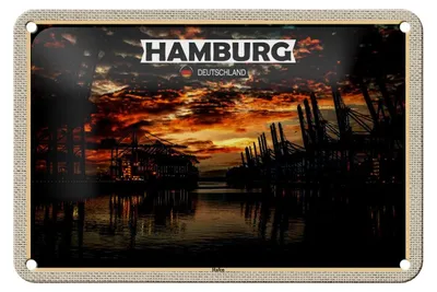 Produktbild von Blechschild Städte Hamburg Hafen Sonnneuntergang 18x12cm Dekoration