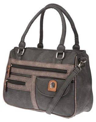 Produktbild von Große Damen Tasche Schultertasche Umhängetasche Henkeltasche Leder Optik Bag Grau-Braun