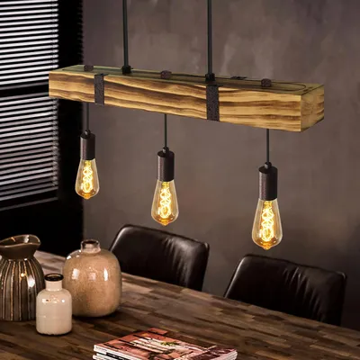 Image de ZMH Lustre en bois Lustre vintage en bois Poutrelles en bois Hauteur réglable Lustre industriel Pour Restaurant Salon Bar