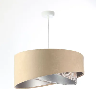 Produktbild von Hängelampe Stoff E27 Ø 50 cm H: max. 102 cm in Weiß Beige Beige (Vintage Print) Silber rund Modern Pendelleuchte