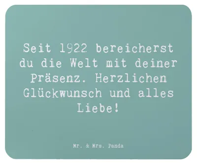 Produktbild von Mr. & Mrs. Panda Mauspad Spruch 1922 Geburtstag - Meeresbrise - Geschenk, laptop, Geburtstagsfeier, Geburtsjahr, besonderes, Mousepad, Andenken, Vintage, Happy Birthday