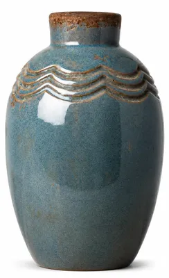Steingut-Vase, Blau, handgefertigt, 14,5 x 9 cm