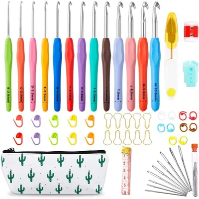 Productafbeelding van Haaknaalden set, 73-delig, voor beginners, met 13 verschillende maten, rubberen handgrepen, markeringen en een draagtas