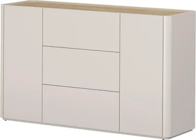 Produktbild von Wohnzimmer Kommode mit 150 cm Breite in Beige mit Eiche, 2 Türen, 3 Schubladen - ELOY-141