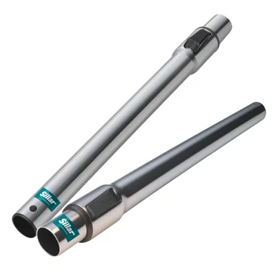Two silver telescopic vacuum cleaner tubes are shown against a white background.