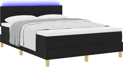 Produktbild von LED Boxspringbett mit Kopfteil Schwarz 140 x 190 cm Stoff