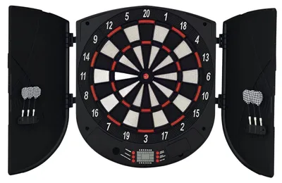 Produktbild von Elektronische Dartscheibe - Dartautomat mit Tür - Sprachansagen - 185 Spielvarianten - 6 Pfeile - Für Kinder und Erwachsene ab 8 Jahren - Armeegrün