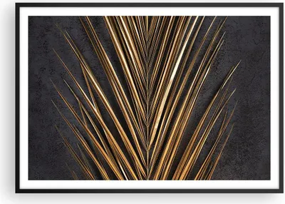 Produktbild von Gerahmtes Poster - Schwarzer Rahmen - Blatt golden schwarz - 100x70 cm - Wand Bild - Wanddeko - Wandbilder - Kunstposter - Wandposter - Bilderrahmen - Bilder - Kunstdruck - P2BAA100x70-5091