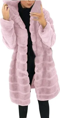 Produktbild von ASKSA Dámský kožešinový kabát Oversize Zimní teplá dlouhá kožešinová bunda Fluffy Elegant Cardigan Parka Coat with Hood, růžová, S