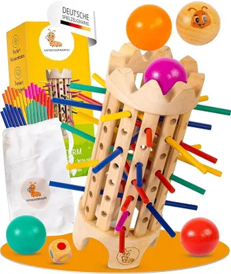 Image de Jouet en bois à partir de 3 ans Jeu de motricité pour enfants Jeu éducatif avec des billes et des bâtonnets Favorise le développement de la logique et des compétences sociales Jeu pédagogique Durable