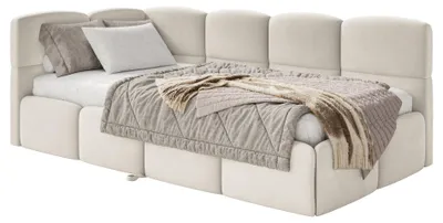 Image de Selsey Cloudy - Lit rembourré, velours beige clair, 170x185 cm - côté gauche