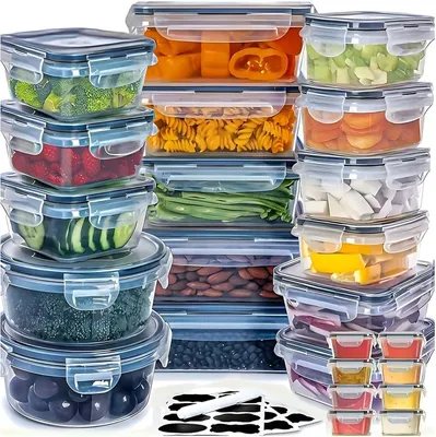 Obrázek produktu pro 48 nádob na uchování čerstvosti s víkem, boxy na přípravu jídel, sada nádob na skladování (24 nádob + 24 víček), vzduchotěsné a nepropustné úložné boxy do kuchyně, bez BPA, vhodné do myčky, mrazničky a mikrovlnné trouby