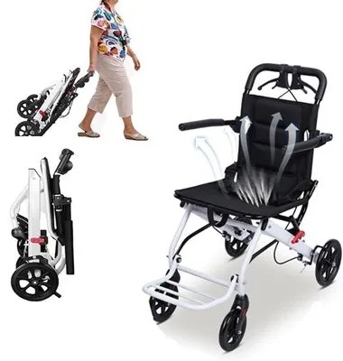 Productafbeelding van Ultralichte, opvouwbare rolstoel, slechts 8,2 kg, draagbare transportrolstoel met verstelbare veiligheidsgordel, 270° draaibare armleuningen, afneembare voetsteunen, ergonomische transportstoel voor