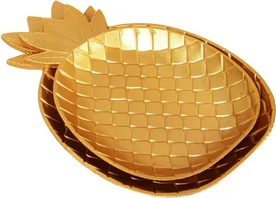 Productafbeelding van Set van 2 gouden, ananasvormige houten dienbladjes
