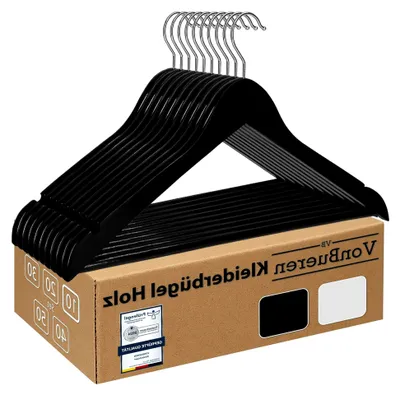 Produktbild von 10 Holzkleiderbügel schwarz 44,5 x 22 cm je Bügel | 360 Grad drehbar