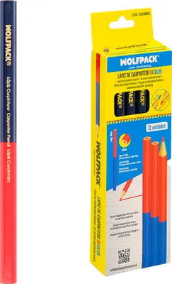 Obrázek produktu pro Dvoubarevná tesařská tužka 18 cm. (12 kusů) Značkovací tužka, tesařská tužka, červený/modrý stavební popisovač