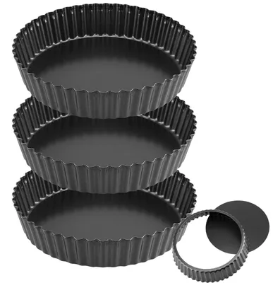 3er-Set tiefe Quicheformen 26 cm, antihaftbeschichtet, Karbonstahl