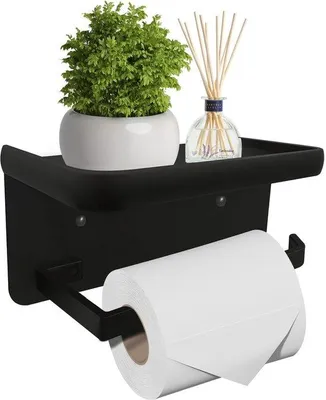 Image de Trousse de toilette avec 2 types de fixation, support mural en acier inoxydable sans perçage, support mural avec plaque, noir