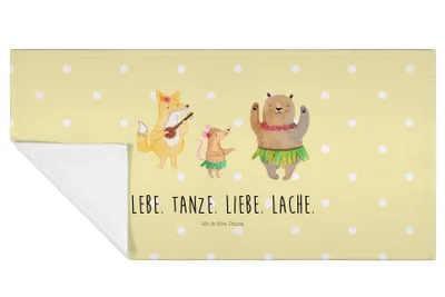 Produktbild von Mr. & Mrs. Panda Handtuch Waldtiere Aloha - Gelb Pastell - Geschenk, Lustige Sprüche, 50x100, Hase, Bär, Tanzen, Musik, Igel, Wald, frottee, Händehandtuch, Flauschtuch
