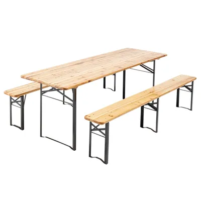 Image de Ensemble brasserie table et bancs de jardin en bois 220 cm - Oviala Munich