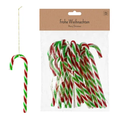 Produktbild von 60 Stück Zuckerstange Kunststoff zum Hängen Rot Weiss Grün