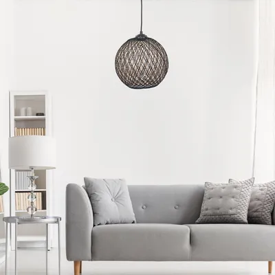 Image de Opviq, 190- 190FLH, Crème,|,Noir, Lustre, Lustre en jute fait main