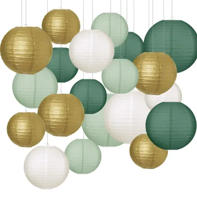 Immagine prodotto di Omgoods - Set di 20 lanterne di carta riutilizzabili, color verde salvia