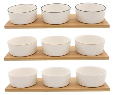 Image de Ensemble de service Food for Fun : coupelles et planche en bambou blanche 9 x 6 x 33 cm, pour la table
