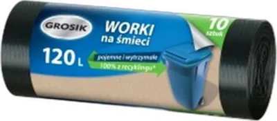 Zdjęcie produktu dla Worki Na Śmieci Grosik 120L 10 Sztuk Czarne Ldpe