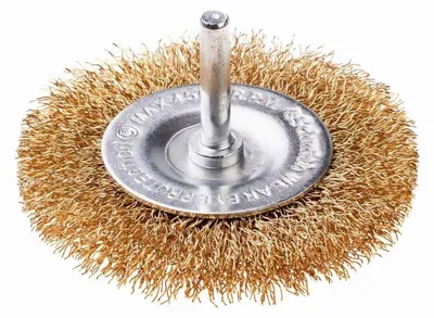 Image de Brosse ronde Schmith, diamètre 60 mm, tige de 6 mm, en fil de fer ondulé. Brosse métallique pour meuleuse d'angle, type Flex
