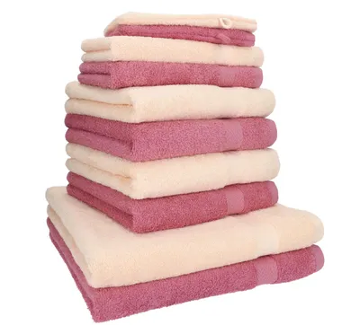 Produktbild von Betz 10-tlg. Handtuch-Set PREMIUM 2 Duschtücher 4 Handtücher 2 Gästetücher 2 Waschhandschuhe  Farbe:  altrosa und beige