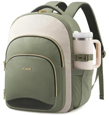 Produktbild von Laptop Rucksack Damen 15,6 Zoll Schulrucksack Grün-beige